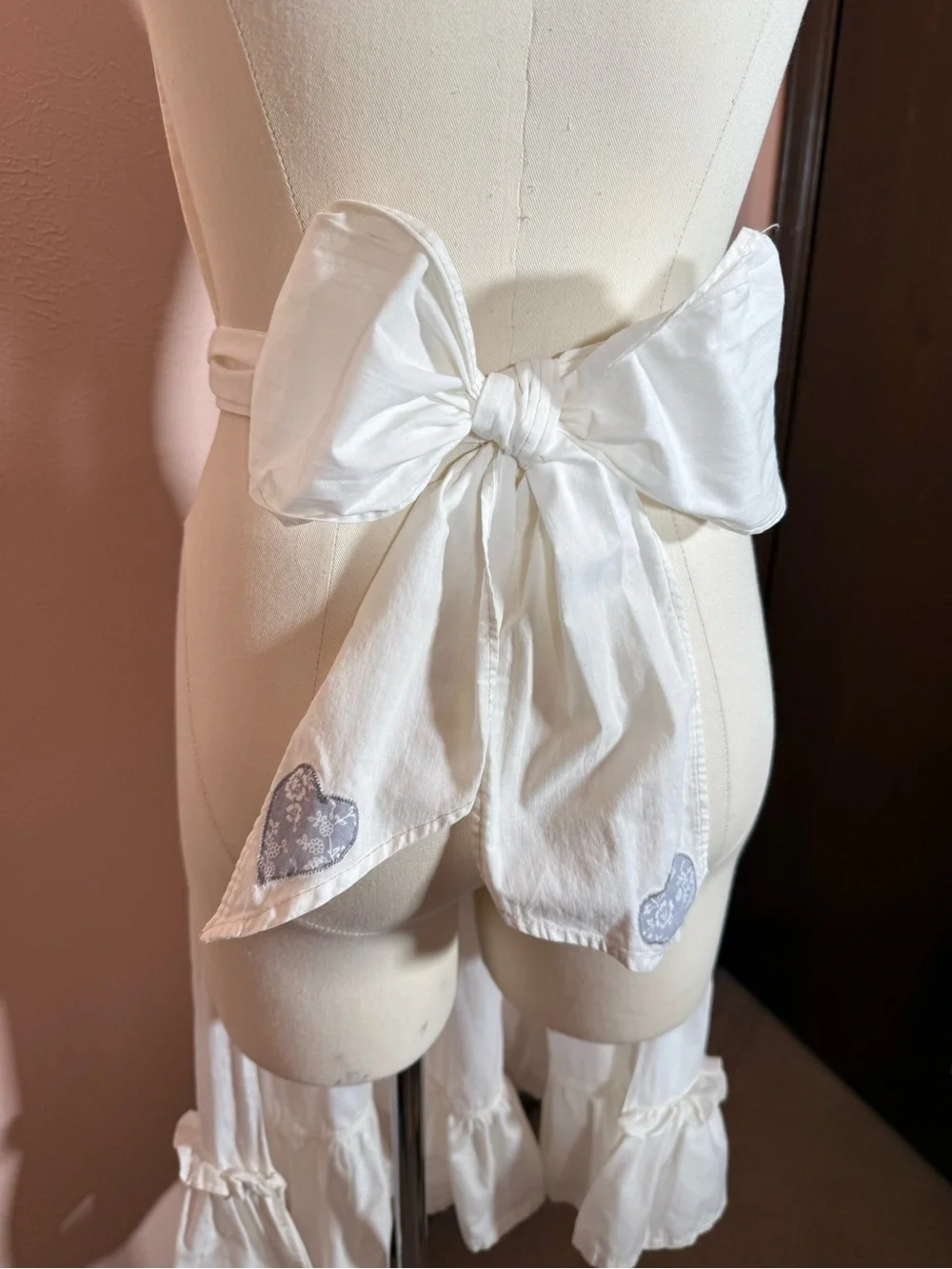 Handmade cottagecore Quilted Blue white ruffled Heart apron
